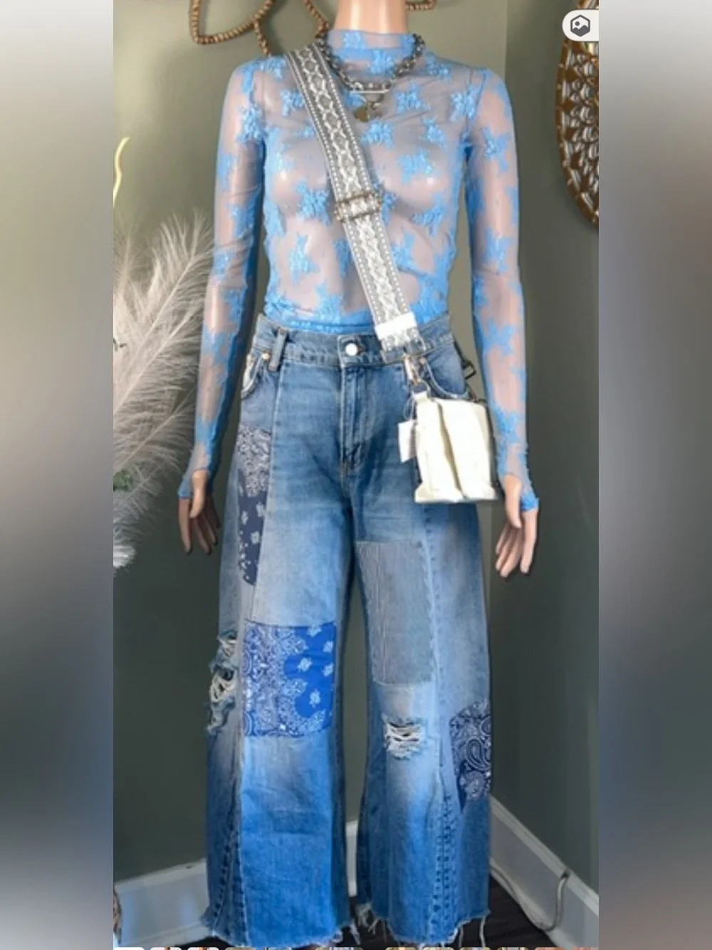 NEW Intimately Free People Lady Lux lace layering top in blue bell XS